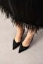 Siyah Stiletto Rugan Topuklu Ayakkabı Slingback Sivri Burun İnce Topuk Arkası Bantlı Klasik Gece - 4