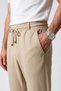 Men's Beige Trousers with Elastic Waist, Lycra, Non-Marking, Regular Fit, Daily Wear, Lace-Up, Jogger Style - 4