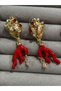 Red Coral Design Gold Color Crystal Stone Dangle Women's Earrings - 3