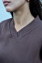 Women's Brown V-Neck Oversize Sweatshirt (80% Cotton) - 4