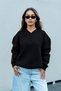 Women's Black V-Neck Oversize Sweatshirt (80% Cotton)