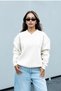Women's White V-Neck Oversize Sweatshirt (80% Cotton)