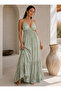 Mint Green Foil Printed Retro Silk Blend Imported Maxi Dress Std 36-44 - 2
