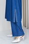 Women's Slit Detailed Stone-Embellished Two-Piece Denim Set with Pants - 4