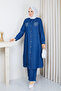 Women's Slit Detailed Stone-Embellished Two-Piece Denim Set with Pants - 6
