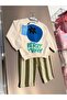 Children's Blueberry Printed Ecru School Sweatshirt and Green Striped Tracksuit Set - 3