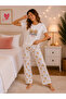 Women's Waffle Patterned Short Sleeve Pajama Set Printed Top Long Bottom 2-Piece Home Wear Set