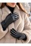 Women's Black Leather Gloves with Bow Detail Eld36