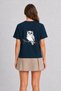 Women's Minimalist Line Art Owl Design Back Print - Navy Blue - 2