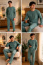 Men's Long Sleeve Pajama Set Plaid Patterned Trousers Buttoned Collar 2 Piece Home Wear Set - 2