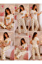 Women's Waffle Patterned Short Sleeve Pajama Set Printed Top Long Bottom 2-Piece Home Wear Set - 3