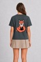 Women's Elegant Japanese Style Fox Figure Back Print - Smoked - 2