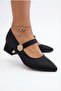 Pointed Toe Buckle Closed Back Short Heeled 3-cm Satin Women's Shoes-New Model - 3