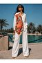 Women's White Leopard and Scarf Patterned Asymmetrical Cut Oversize Stylish Shirt - 2