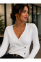 Women's Ribbed Camisole Buttoned Double Breasted Collar Long Sleeve Blouse - 2