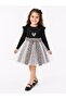 Girls' Leopard Patterned Tulle Ruffle Long Sleeve Dress