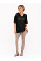 Women's Black Hooded V-Neck Perforated Knitwear Blouse