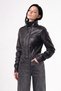 Premium Crop Women's Black Leather Jacket with Corset Detail - 6