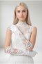 White Lace Embroidered Long Satin Women's Gloves – Accessory for Wedding Dress, Bride, Marriage, Engagement, Henna, Prom, Event, Graduation, Bachelorette, and Photo Shoot - 2