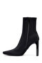Women's Black Zippered High Thick Heeled Fabric Boots Af500001Kk - 3
