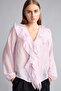 Front Ruffle V-Neck Flowy Fabric Long Sleeve Blouse I1894Ax26Au