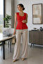 Women's Red Ribbed Knitwear Athlete Square Neck Sleeveless Thick Strap Summer Basic Blouse - 4