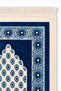 Ultra Luxurious Velvet Woven Prayer Rug with Soft Texture and Fringed Mihrimah Pattern, Petrol Blue - 6
