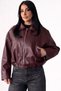 New Season Zr Oversize Bomber Belted Burgundy Leather Jacket - 3