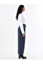 High Waist Wide Leg Trousers Dark Navy Blue - 6