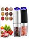 Electric Gravity Salt and Pepper Grinder with Blue LED Light, Model DX2518 Automatic One-Hand Use, Adjustable Coarseness, Battery Powered, Clear Acrylic Base, Multi-Spice Compatible - 2