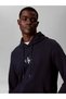 Men's Regular Cut High Cotton Content Hooded Long Sleeve Navy Blue Sweatshirt - 3