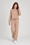 Brown Girls' Crew Neck Striped Wide Leg Sweatpants Set 24626