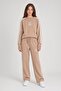 Brown Girls' Crew Neck Striped Wide Leg Sweatpants Set 24626 - 3