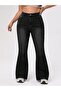 Women's Plus Size High Waist Lycra Spanish Leg Black Destroyed Jean Pants - 4