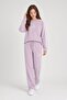 Pink Girls' Crew Neck Striped Wide Leg Tracksuit Set 24624 - 2