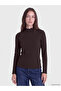 Lcw Modest Brown High Neck Women's Ribbed Bodysuit