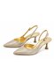 Women's Siena Gold Printed 7 cm Heeled Pointed Toe Open Back Strap Shoes - 2
