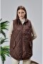 Quilted Vest with Brown Pockets, Lined, Front Zipper - 3