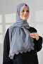 Mevlüt Veil with Demor Lace and Needle Embroidery, Dowry Veil, Prayer Headscarf, Gray - 5