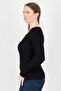 Women Scoop Neck Long Sleeve Ribbed Top, Black - 2