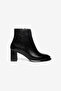 Black Shiny Round Toe Thick Heeled Boots - 2