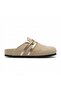 Mc401-Sue Beige Genuine Suede Leather Modular Velcro Striped Unisex Orthopedic Sabo Slippers - 8