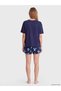 Alita City with a Difference in Price Lcw Young Navy Blue Combed Cotton Printed Short Sleeve Women's Shorts Pajama Set - 4