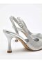 Women's Siena Silver Printed 7 cm Heeled Pointed Toe Open Back Strap Shoes - 2