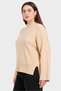 Women High Neck Knitted Sweater, Beige - 3
