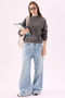 Crep Women's 3 Thread Yarn Contrast Layer Detailed Soft Inside Oversize Sweatshirt Anthracite - 7