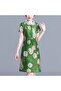 Women's Green Floral A-line Dress - 8