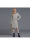 Women's Gray Round neck Long sleeve Midi Dress
