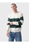 Ozmarka New Season Green Crew Neck Striped Men's Knitwear Sweater