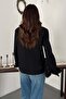 Women's Black Jacket High Collar Double Button Lined Long Sleeve Woven Blazer - 5